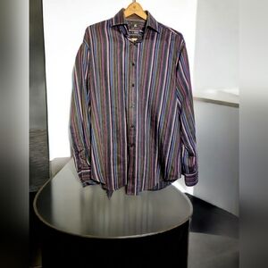 Harry Nicholas Sz L Black and Blue Casual Button Down Shirt Cotton